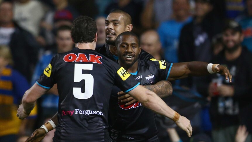 Segeyaro celebrates a Panthers try