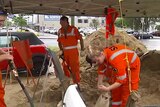 SES volunteers fill sandbags in Coffs Harbour as a low pressure system threatens.