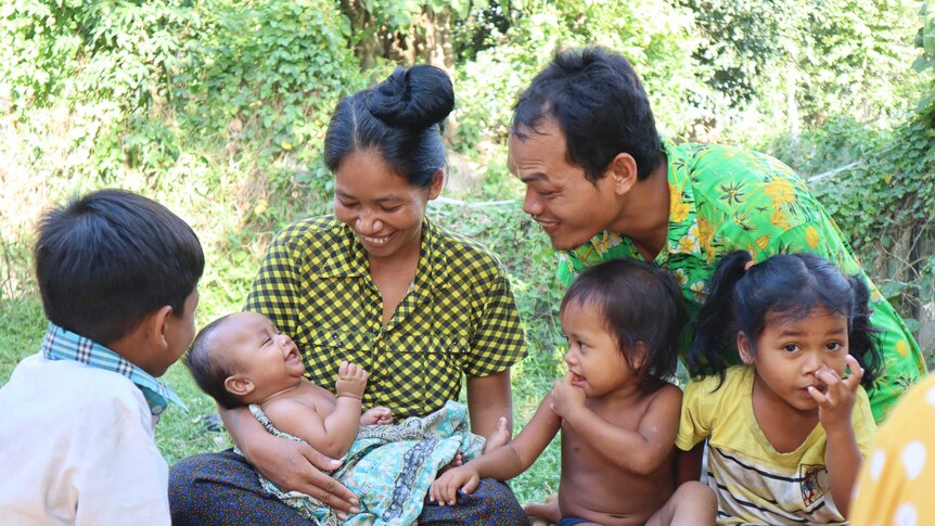 Six members of a family in a Cambodian village