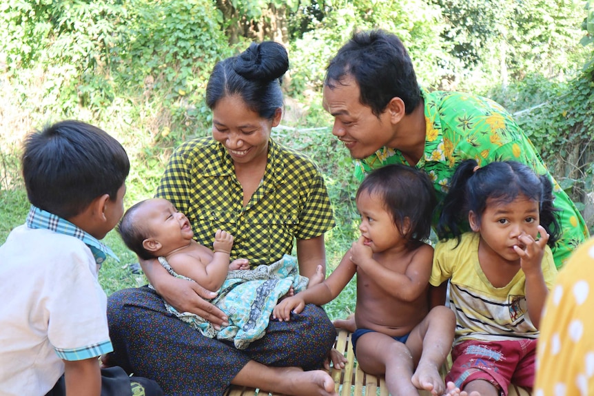 Six members of a family in a Cambodian village
