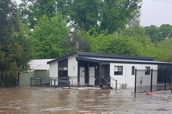 A flooded building.