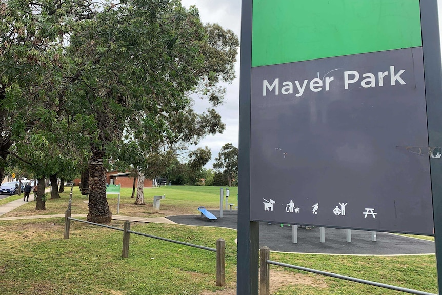 The sign for Mayer Park in Thornbury.
