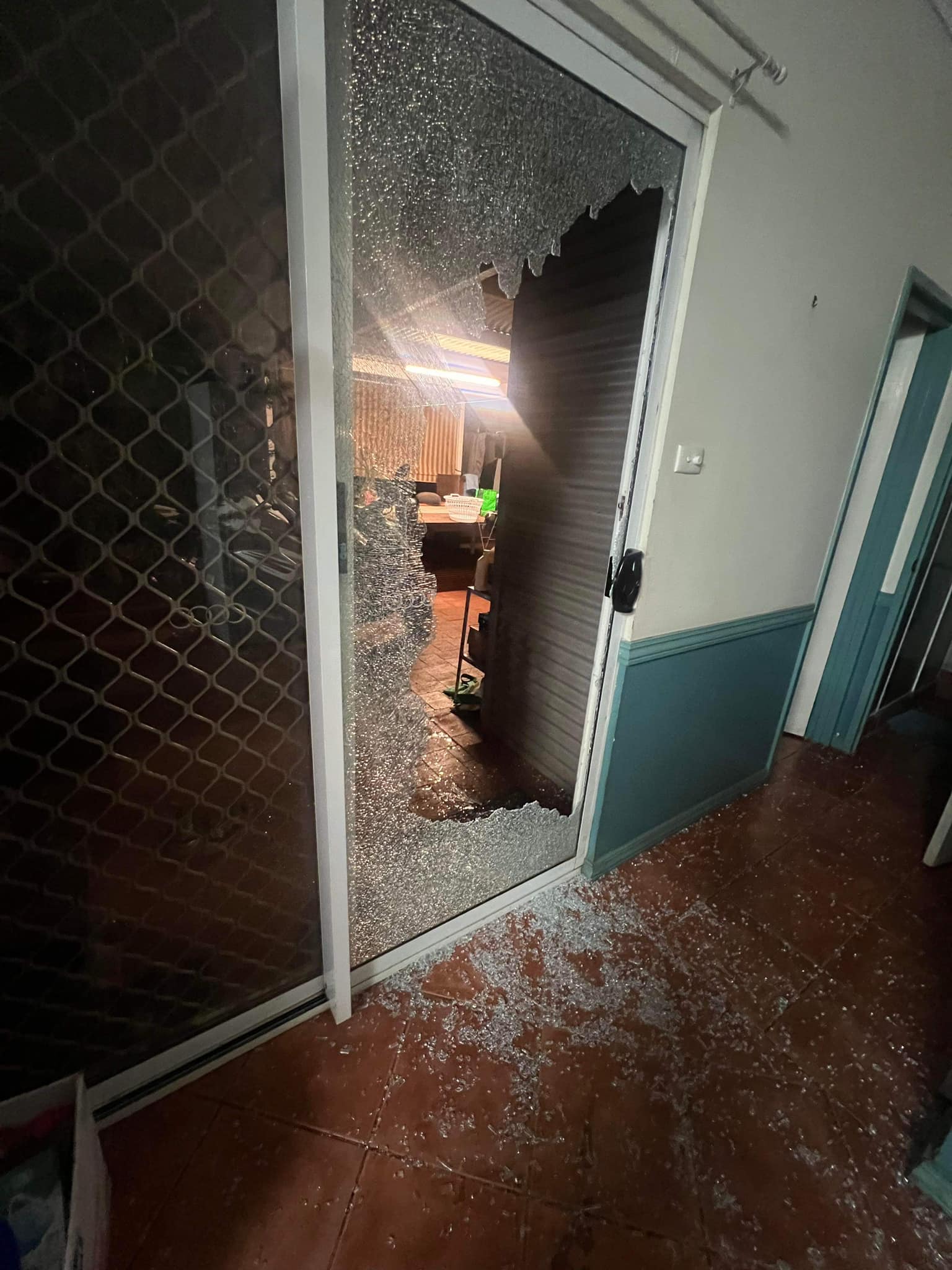Smashed glass sliding door