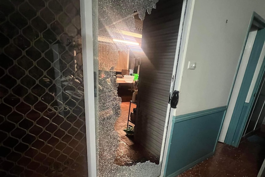 Smashed glass sliding door
