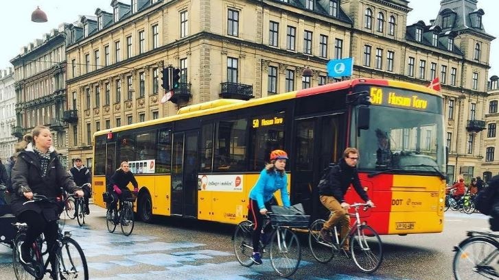 People riding bikes on the road  in Copenhagen