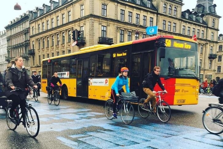 People riding bikes on the road  in Copenhagen