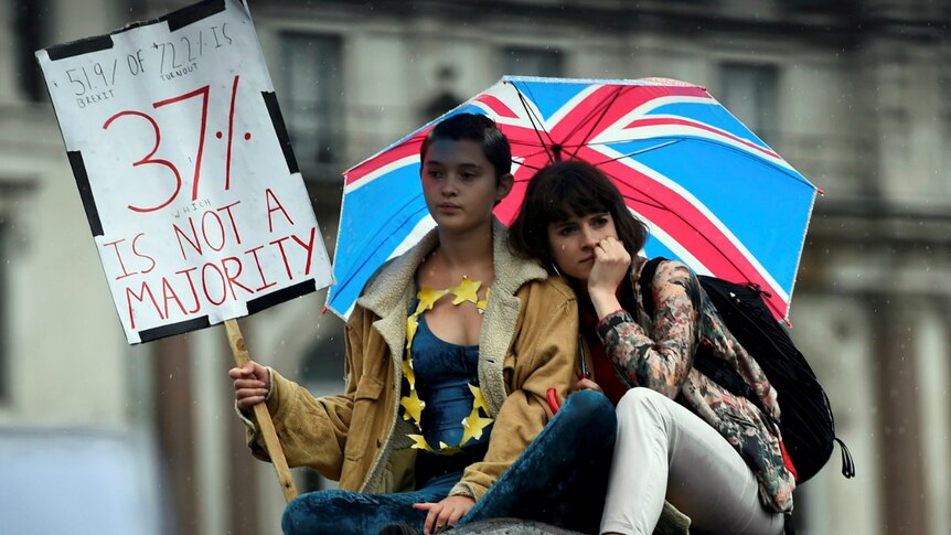 Demonstrators take part in a protest aimed at showing London's solidarity with the European Union.