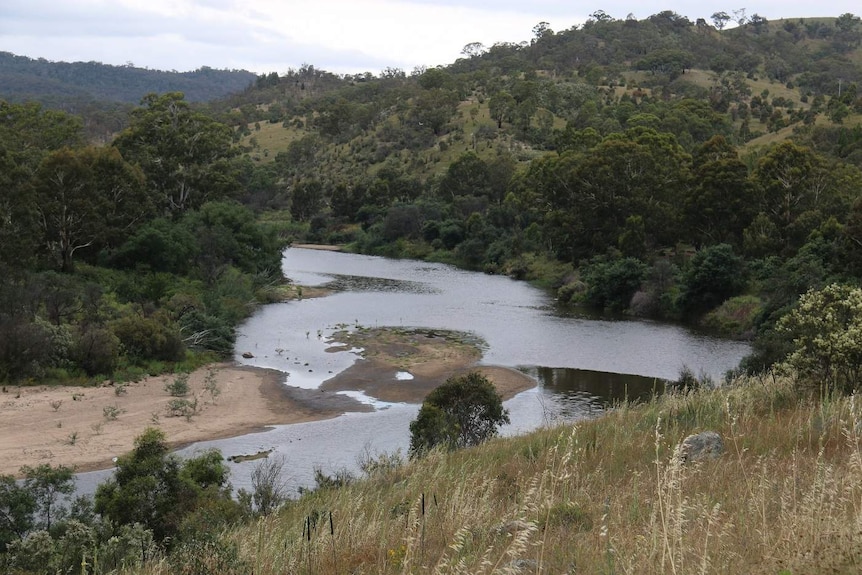 Emergency services at a ridge above a river.