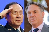 a composite side by side image of chinese defence minister Wei Fenghe and Australian defence minister Richard Marles