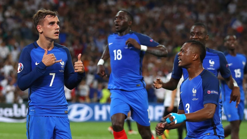 Antoine Griezmann celebrates second goal against Germany