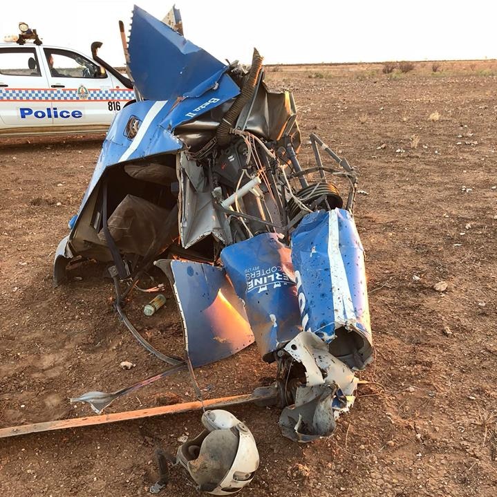 The scene of a helicopter crash in the Northern Territory