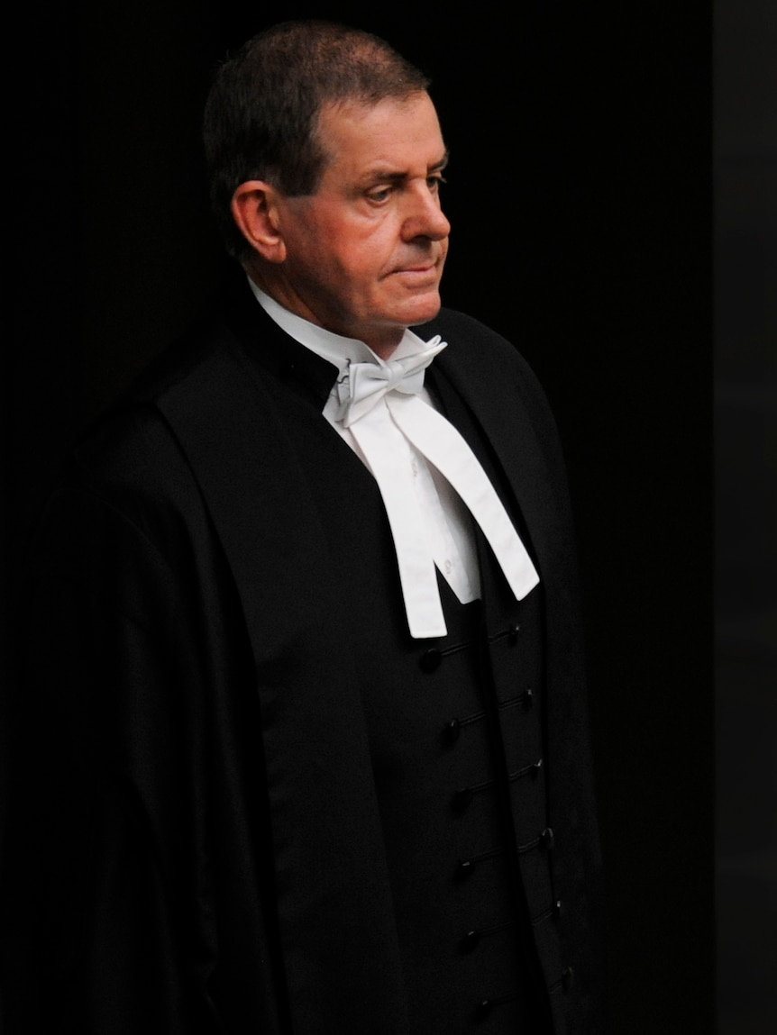 Speaker of the House Peter Slipper enters the Chamber at the beginning of House of Representatives question time.
