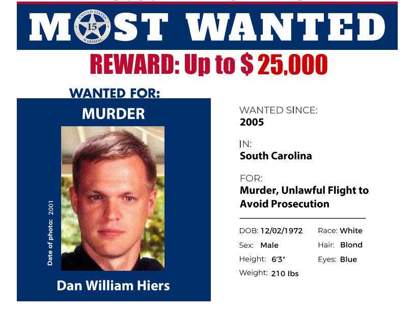 A wanted poster showing that Dan William Hiers is top 15 most wanted person in U.S.