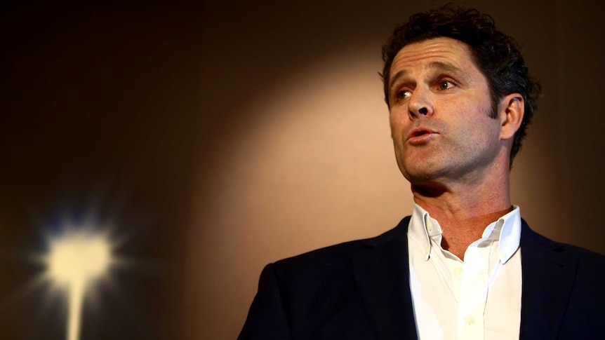 Chris Cairns talks to the media in Auckland