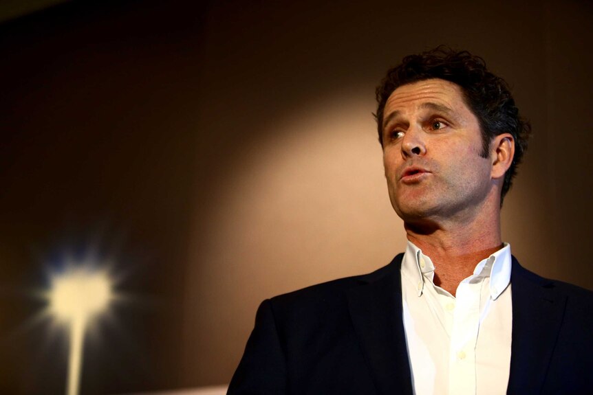 Chris Cairns talks to the media in Auckland
