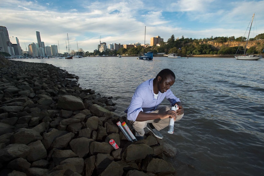 QUT researcher Dr Kabir Suara with a "drifter"