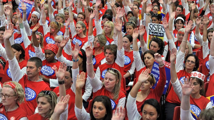 Victorian nurses vote to continue industrial action at Festival Hall in Melbourne on November 21, 2011.