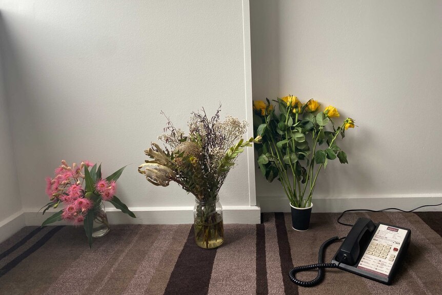 Flowers on the carpet in a hotel room