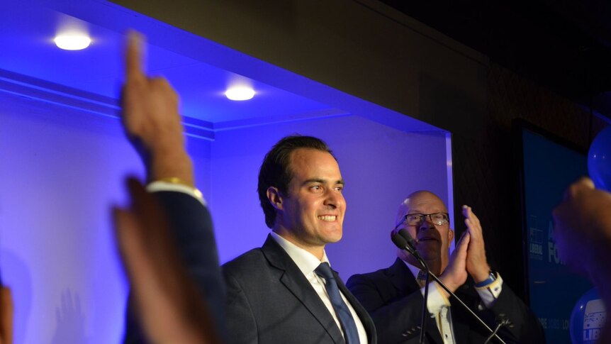 Vincent Tarzia thanks his supporters after securing the seat of Hartley.