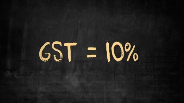 Text on black background reads "GST = 10%"