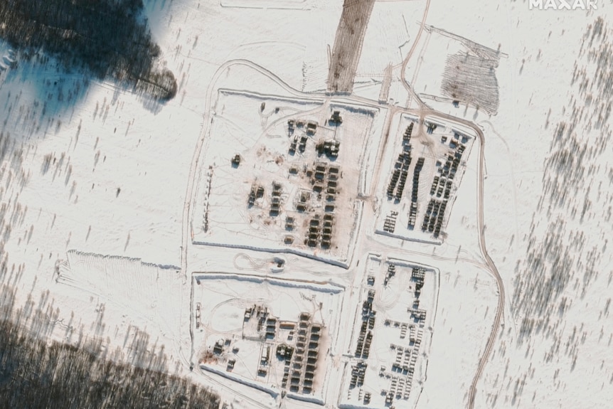 Tent camp and equipment at Oktyabrskoye airfield in Crimea