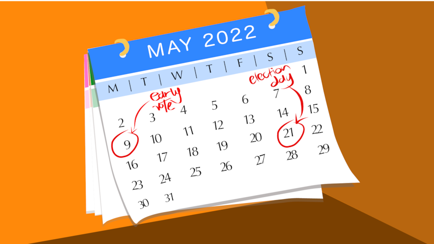 Illustration of May calendar with early voting and election day dates circles