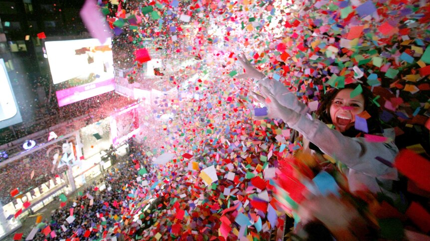 Times Square covered in confetti as 2014 arrives
