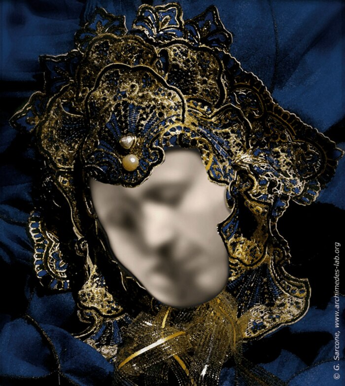In Gianni Sarcone's Mask of Love, a Venetian mask can be seen to contain either a single face or two people kissing.