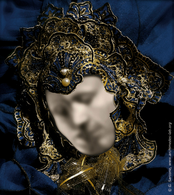 In Gianni Sarcone's Mask of Love, a Venetian mask can be seen to contain either a single face or two people kissing.