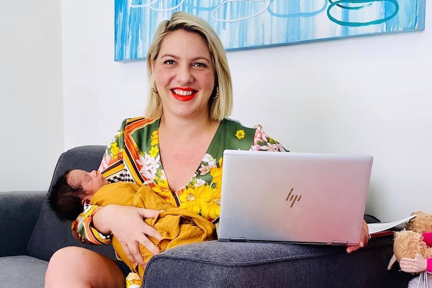 Brisbane Labor councillor Kara Cook with her baby Arlo.