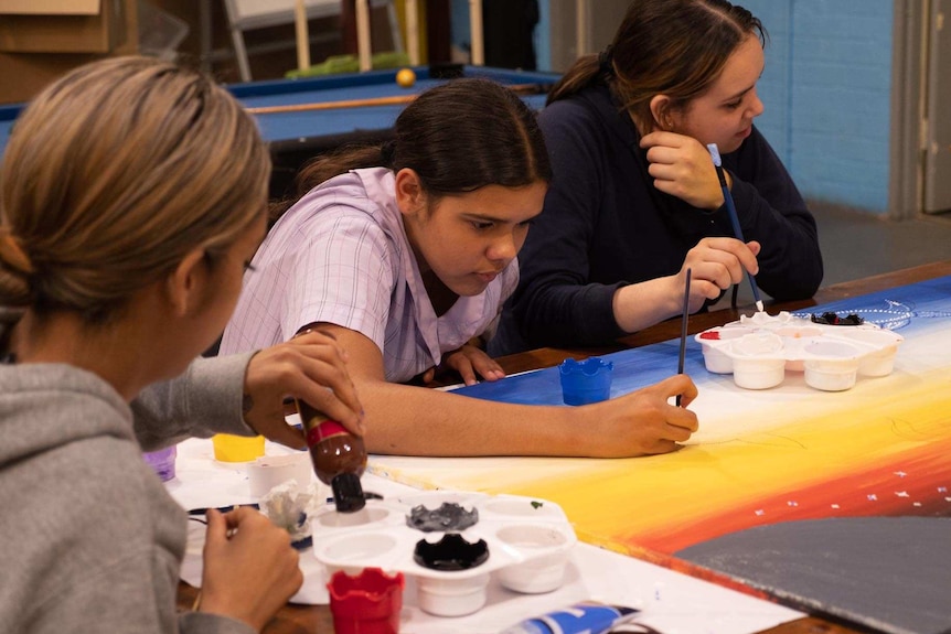 Students doing Aboriginal dot painting