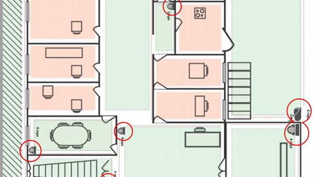 Map showing where cameras were set up in the embassy.