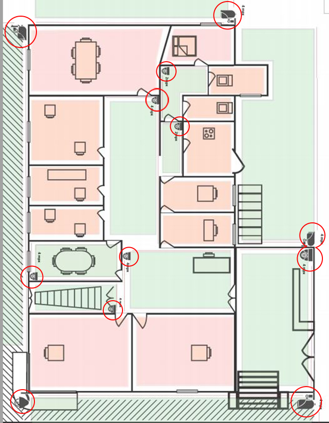 Map showing where cameras were set up in the embassy.