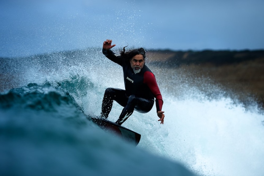 Maurice at home in Jan Juc Torquay in 2015 surfing the waves.