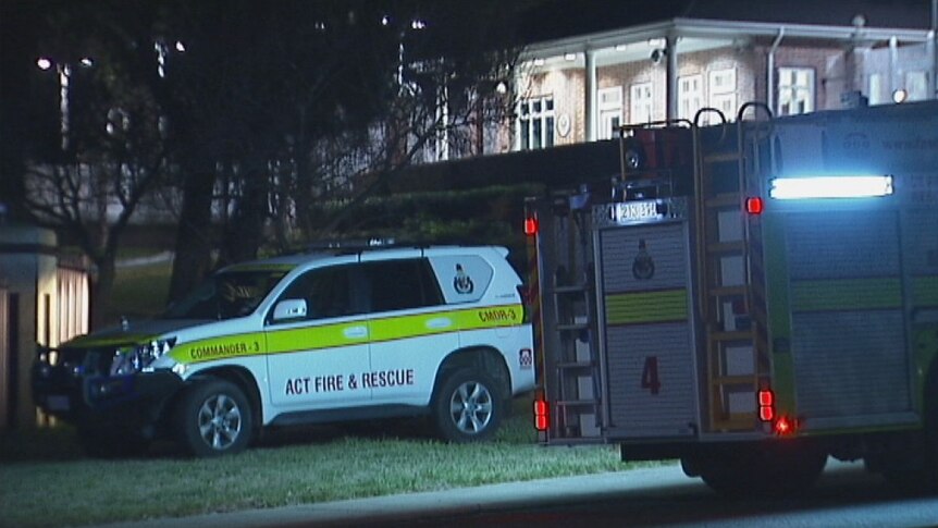 Emergency services vehicles attend the scene of the incident in Yarralumla.