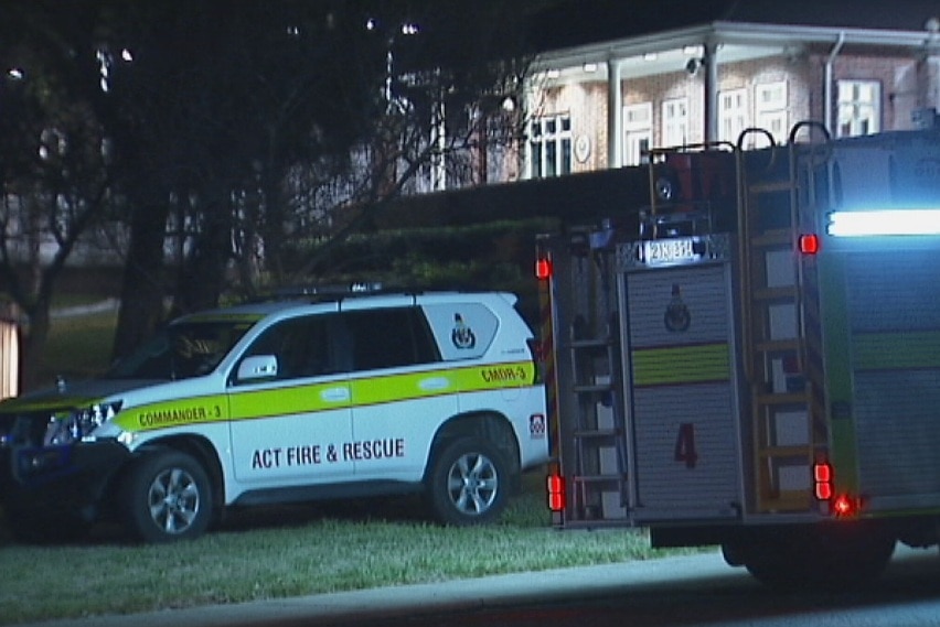 Emergency services vehicles attend the scene of the incident in Yarralumla.