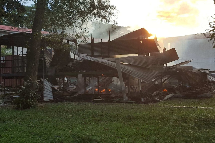 A destroyed building at the PNG University of Technology in Lae