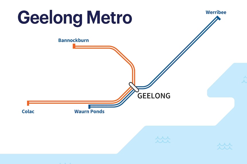 A map of the Coalition's proposed metro rail system for Geelong.