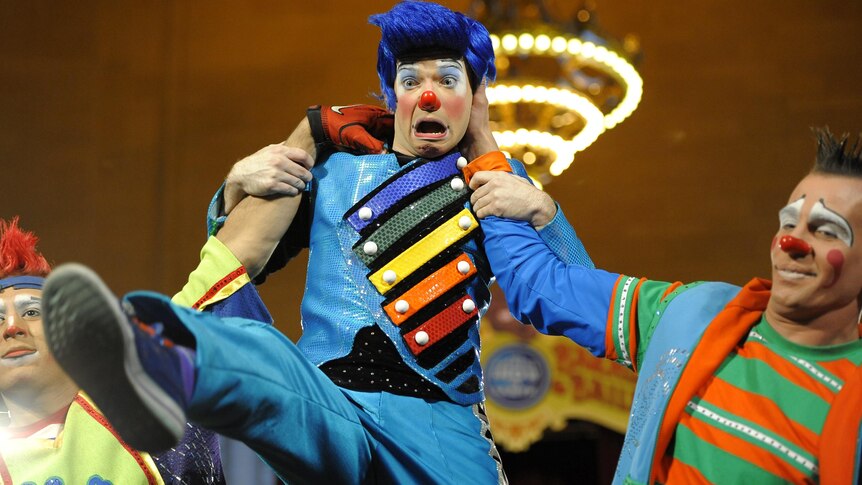 Ringling Bros and Barnum & Bailey clowns play up during clown auditions.