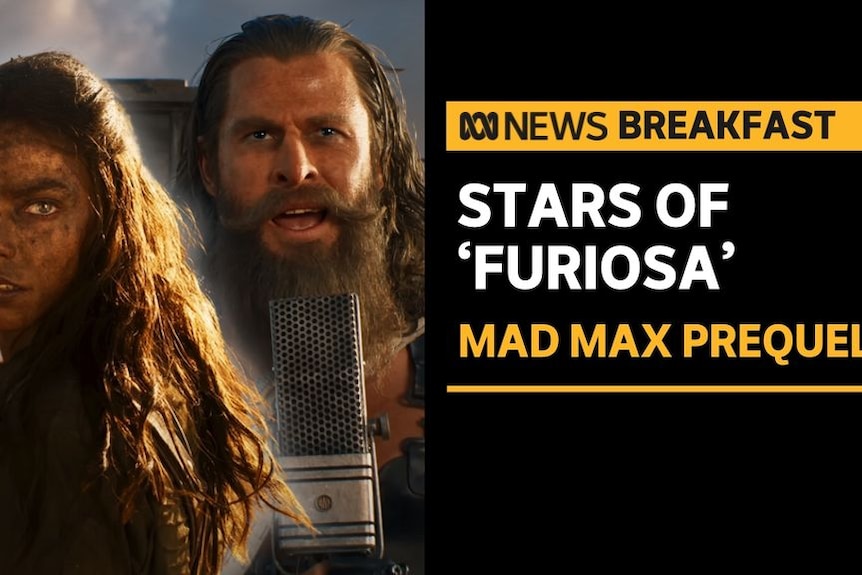 Stars of 'Furiosa', Mad Max Prequel: A movie poster featuring a woman with a dirt face and a man with a bushy beard.