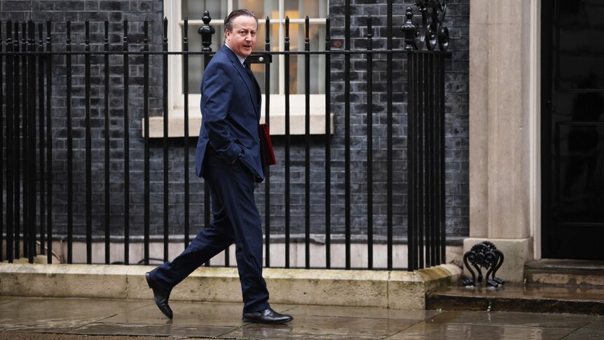 David Cameron walks outside of 10 Downing Street. 