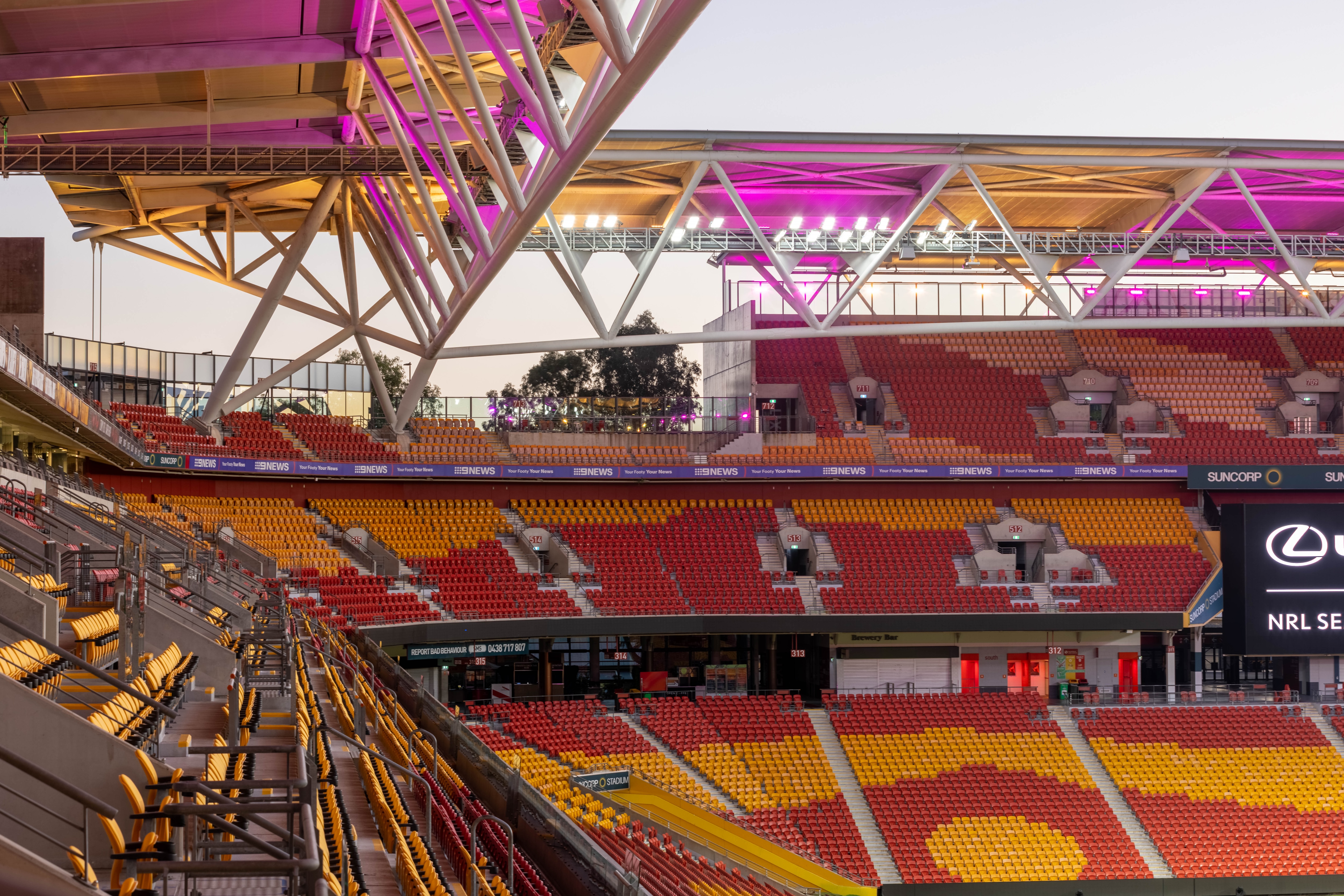 Photos of an empty rugby league stadium.