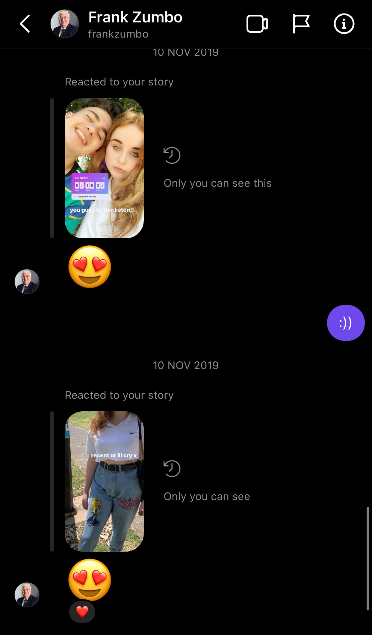 Capture d'écran des messages Instagram.