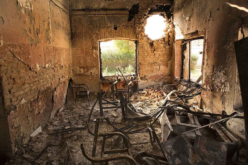 A view inside the staff room destroyed in the October airstrike on the MSF hospital in Kunduz.