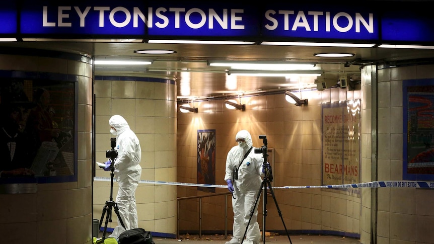 Police at Leytonstone Underground station after stabbing incident