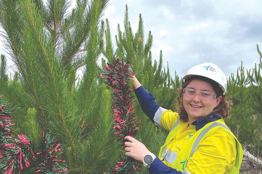 Woman putting decorations on tree