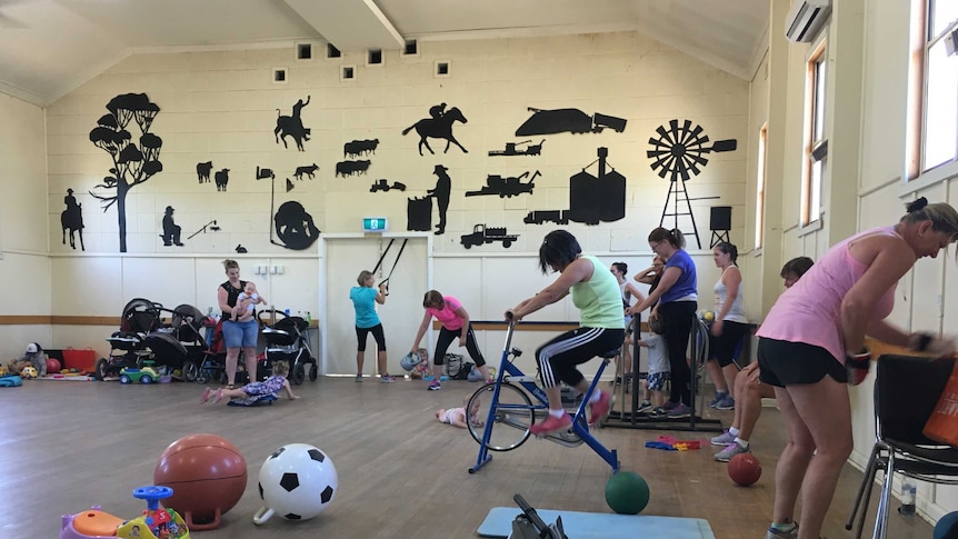 A mix of exercise and play in the Manangatang hall.