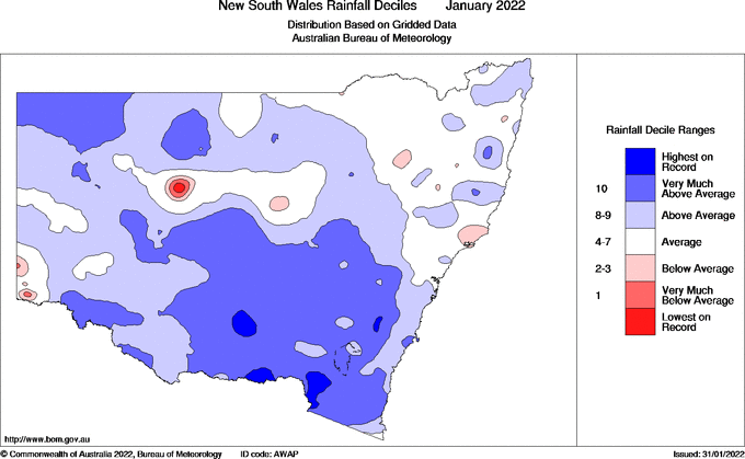 Map of record rainfall in January 2022.