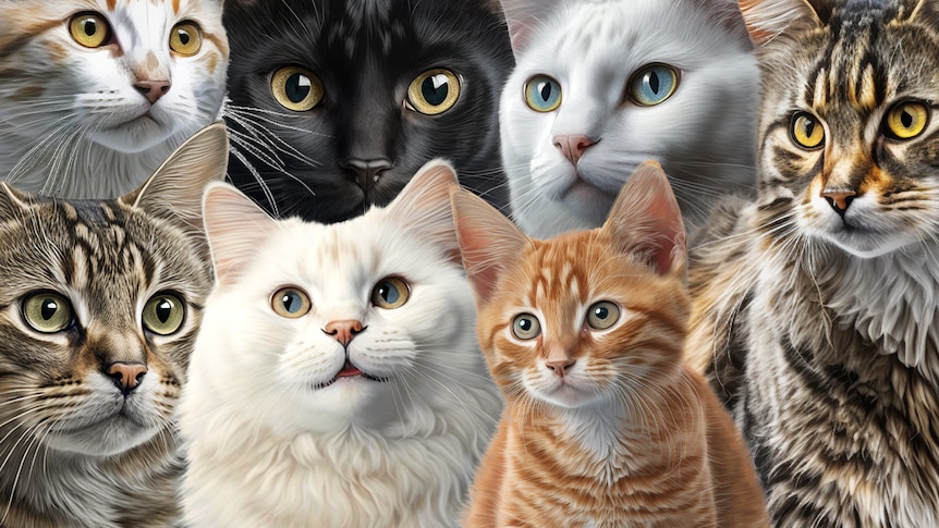 Seven AI generated cats.