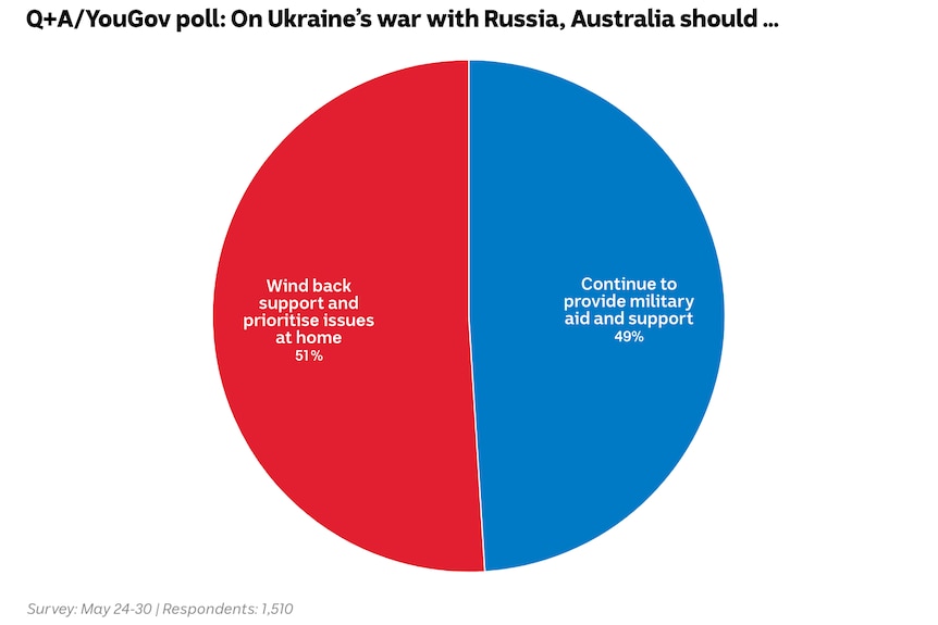 Image shows a pie chart for the question "On Ukraine’s war with Russia, Australia should..."